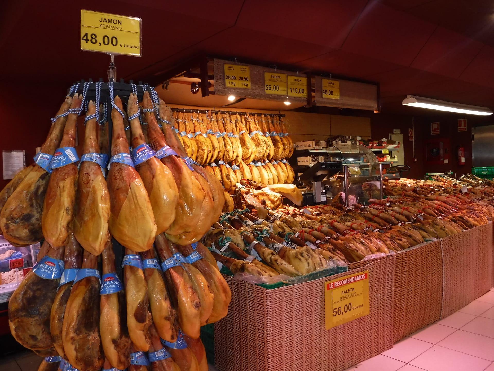 Jamon on display in our local supermercado.
