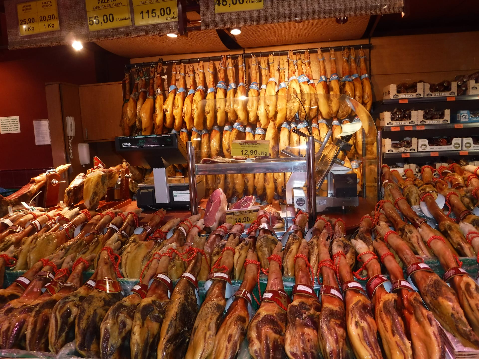 Jamon on display in our local supermercado.